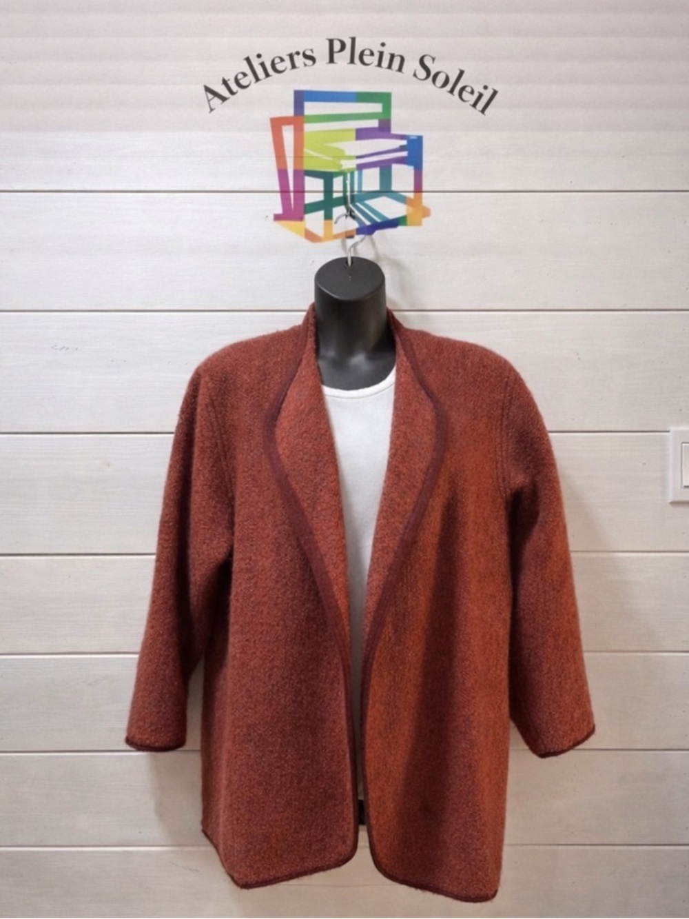 LES ATELIERS PLEIN SOLEIL Handmade Red Textured Cardigan Jacket XXL/1X